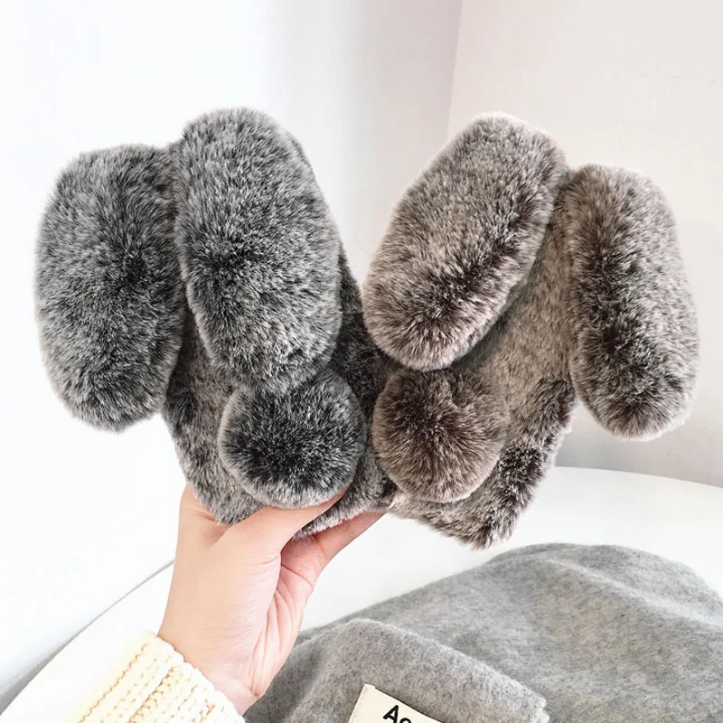 

Cute Rabbit Fur Phone Case For iPhone XS Max XR Soft Dolly Plush TPU Back Cover for iPhone 7 8 Plus 6 6S Plus Silicon Coques