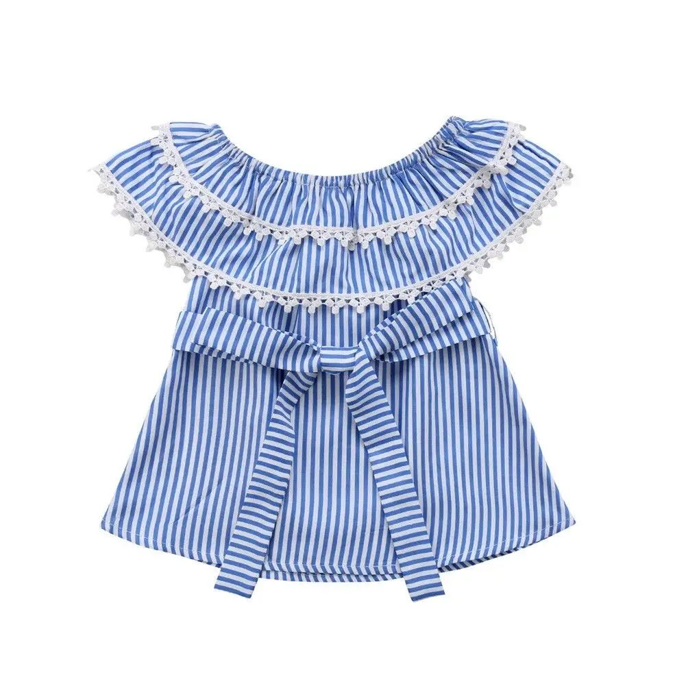 

Kids Girl Dress Off shoulder Lace Layered Striped One Pieces Princess Girls Summer Sundress Clothes