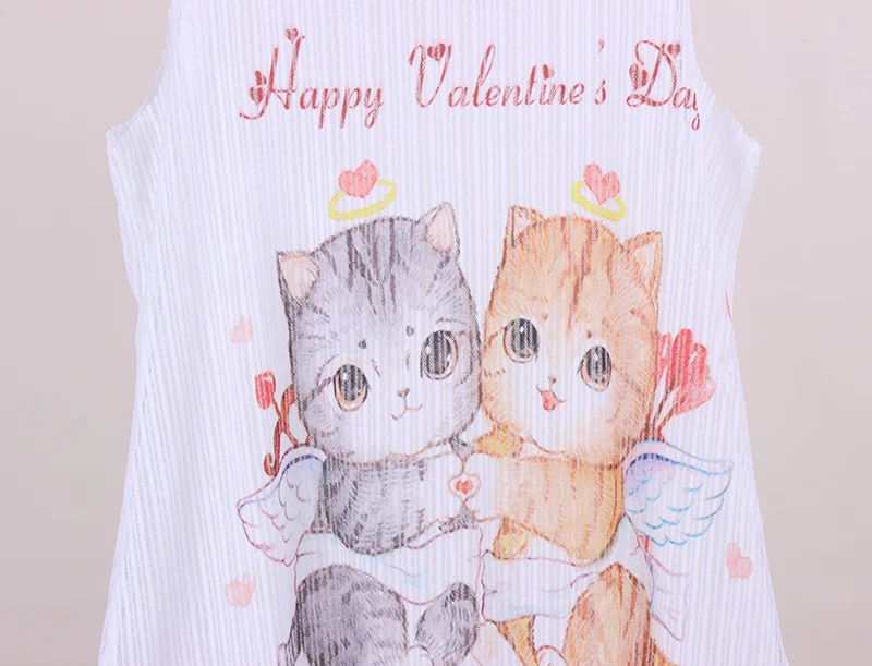 Happy Valentine/летние платья с принтом кошек; женская дышащая майка без рукавов с круглым вырезом; тканевые футболки для девочек;
