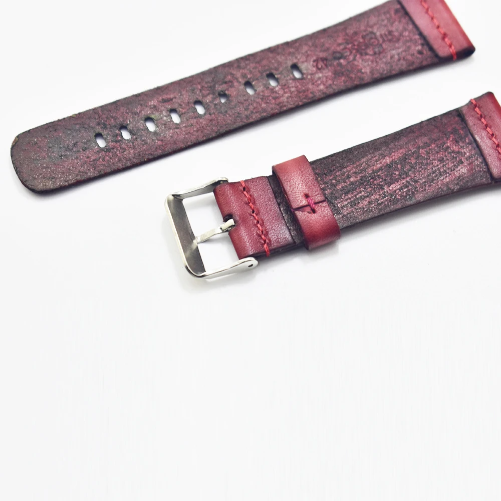 Leather Watch Band Watchband Leather Strap 24mm blue/red Vintage Watch Accessories Stainless Steel Men Woman High Qualit