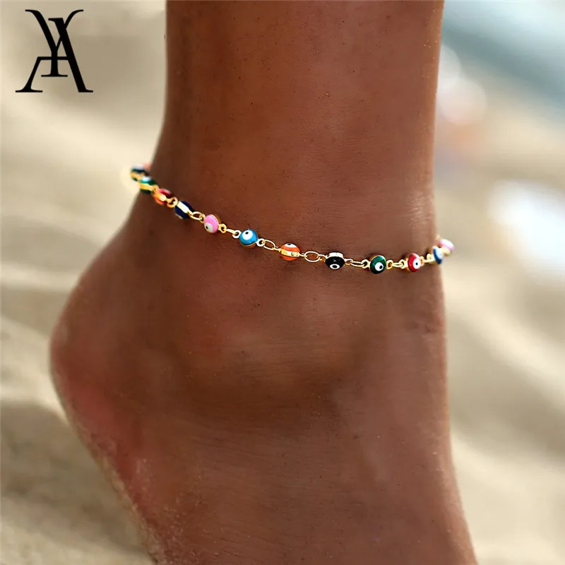 Fashion Colorful Turkish Eyes Anklets for Women Charm Gold Color Beads Pendant barefoot sandals Anklet Foot Jewelry Accessories Fashion Colorful Turkish Eyes Anklets for Women Charm Gold Color Beads Pendant barefoot sandals Anklet Foot Jewelry Accessories