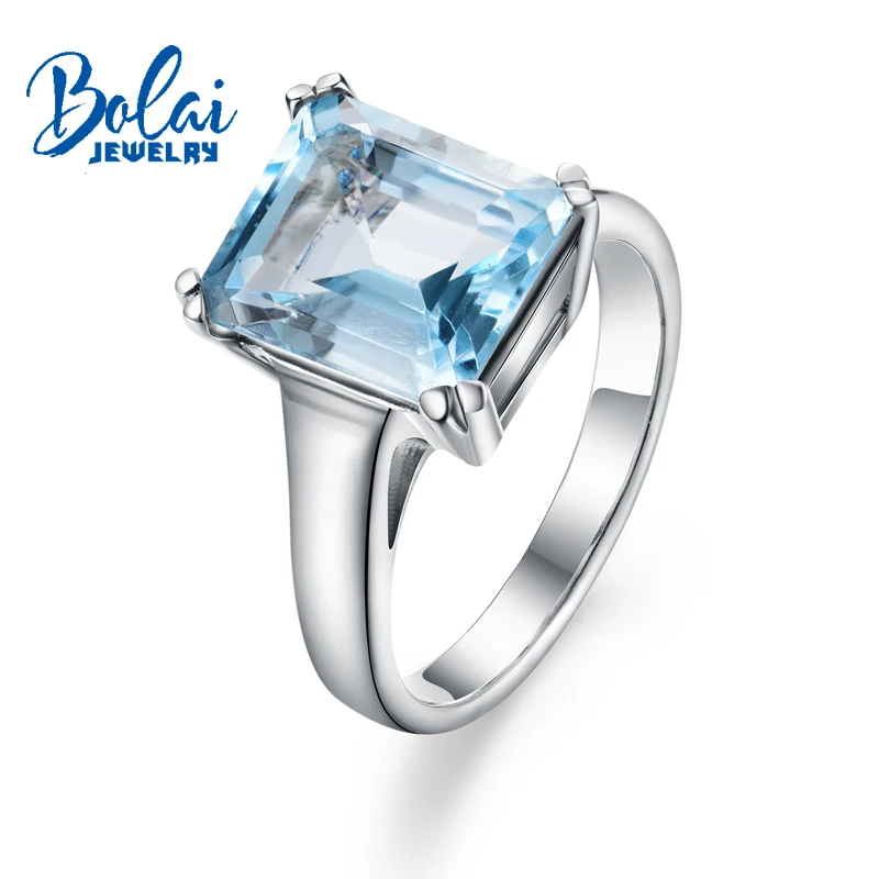 

Bolaijewelry,Natural sky blue topaz oct10*12mm Gemstone Ring 925 sterling silver fine jewelry for women daily wear party gift