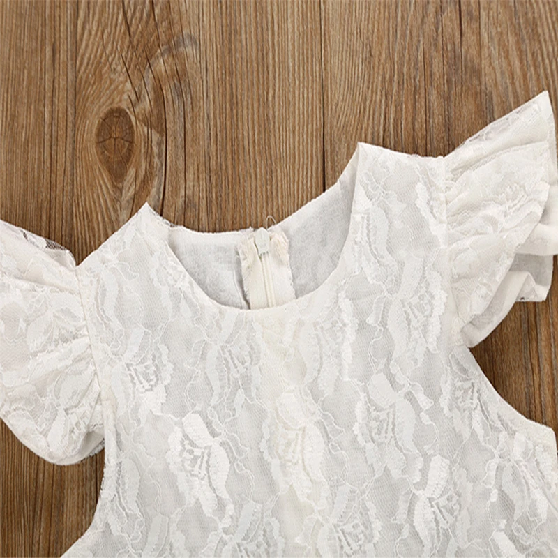 Summer Dress Cotton Toddler Kids Baby Girl Flower Ruffle Princess Party Pageant Dress Clothes White Dress Girl Princess V4# (3)