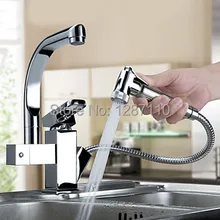 Поворот на 360 градусов Chrome кран Два Изливы Кухня смеситель, кран Твердые кухня chrome смесители