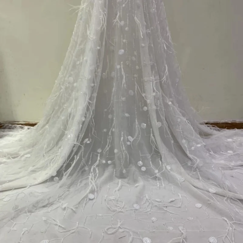 

feather lace fabric most popular african lace fabric 2019 high quality wedding dress lace evening/show dress lace fabric DG142