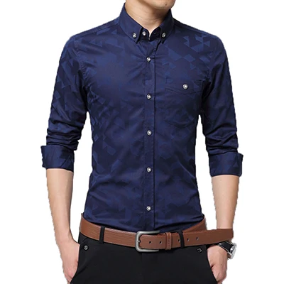 1617 Navy Blue Новая коллекция модных осенних свитеров Для мужчин одежда Slim Fit Для мужчин рубашка с длинными рукавами Для мужчин клетчатая хлопковая Повседневное Для мужчин рубашка социальных размера плюс M-5XL - Цвет: 1617 Navy Blue