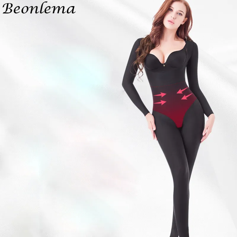 Beonlema Body Shaping Full Cover Bodysuit Seamless Slimming Shapewear Long Sleeve Stretchy Shaper Women Bellies Modeling S-2XL