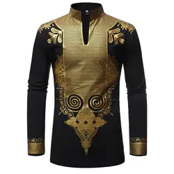 Черная африканская рубашка с принтом Дашики, мужская мода 2019, хип-хоп, уличная одежда, Afrian, мужская Тонкая Рубашка с длинными рукавами