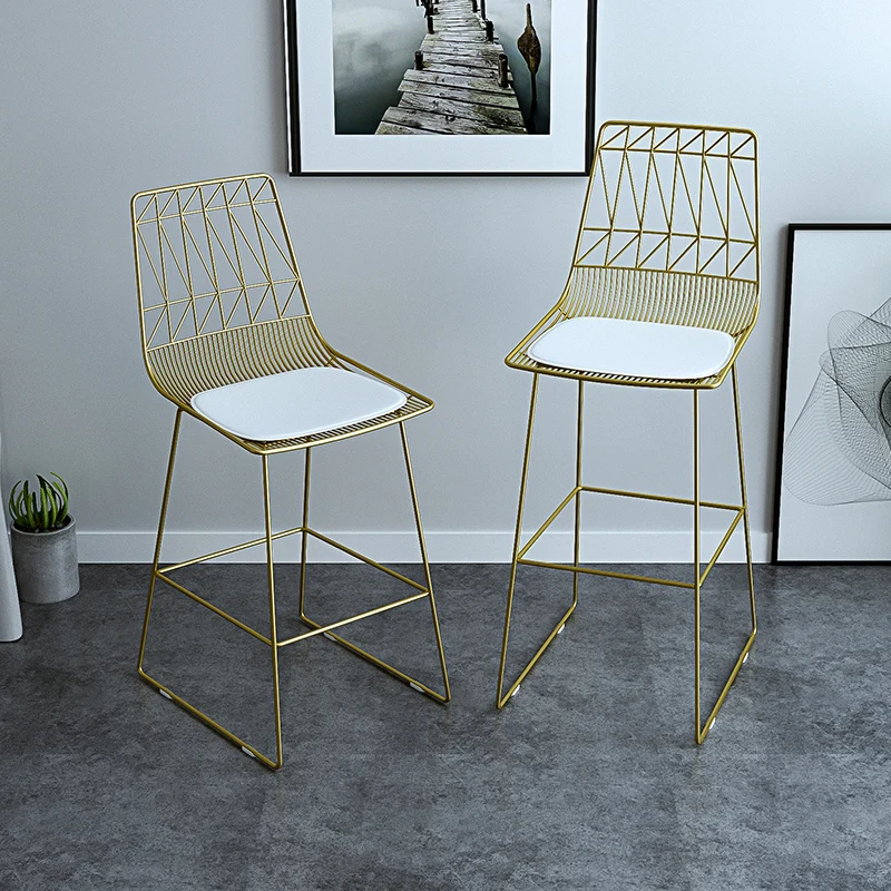 Скандинавский барный стул со спинкой современный простой железный Золотой барный стул 75 см сидя высота кафе стул с полиуретановой подкладкой