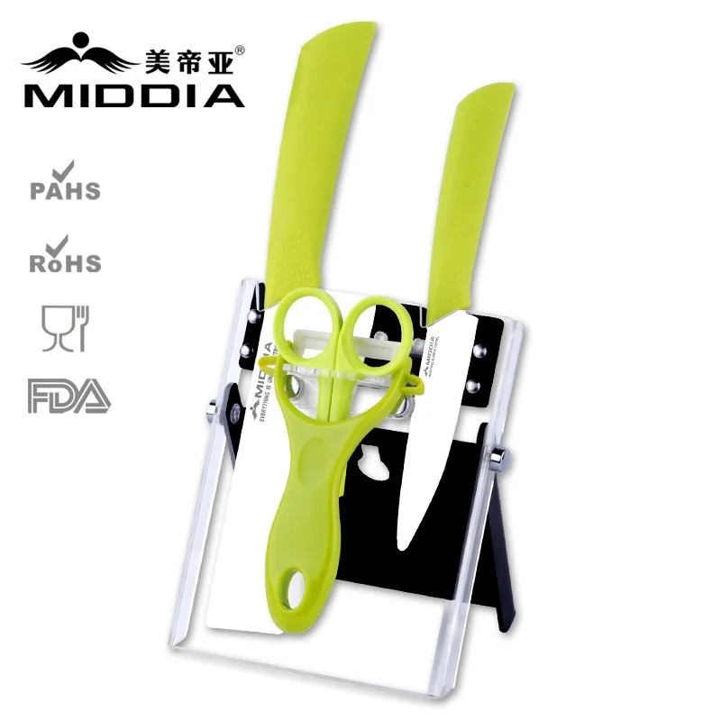 

Middia 5pcs Ceramic knife set with block for kitchen fruit knife or food scissors or cleaver knife