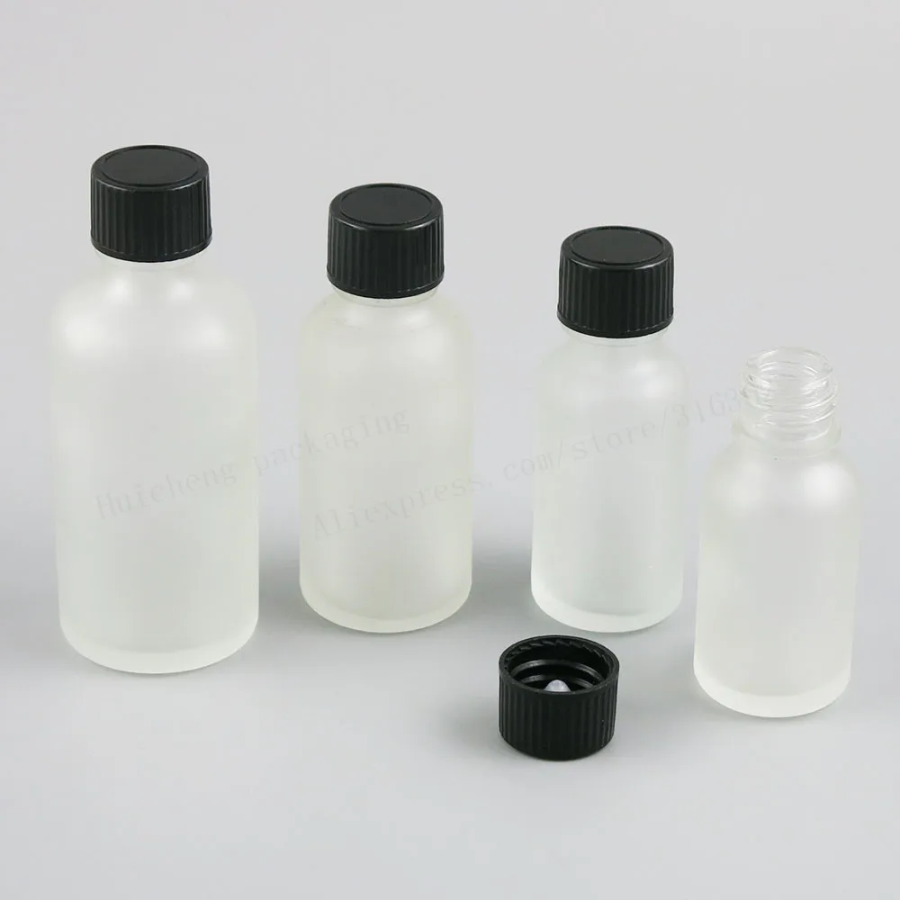 #cheap 12 x Refillable 100ml 50m 30ml 20ml 15ml 10ml 5ml Frost Clear Glass Bottles with Phenolic Cone Cap 1oz Cosmetic Container