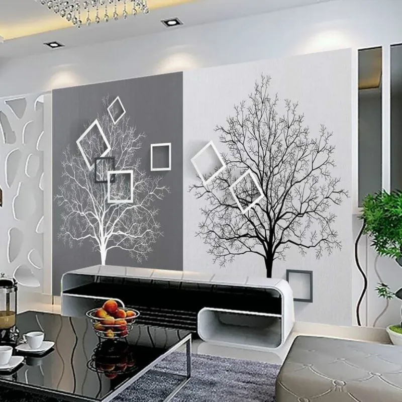 3D Wallpaper Rolls for Walls - HD Black and White Tree Murals, Simple TV Background Wallpapers - Home Improvement image 3