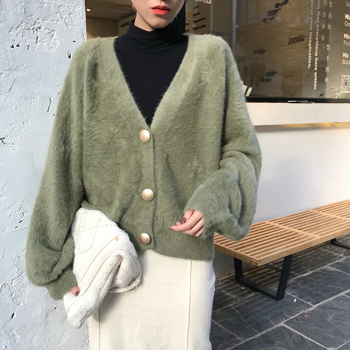 casaco de manga longa cozy malha cardigan quente outerwear solto