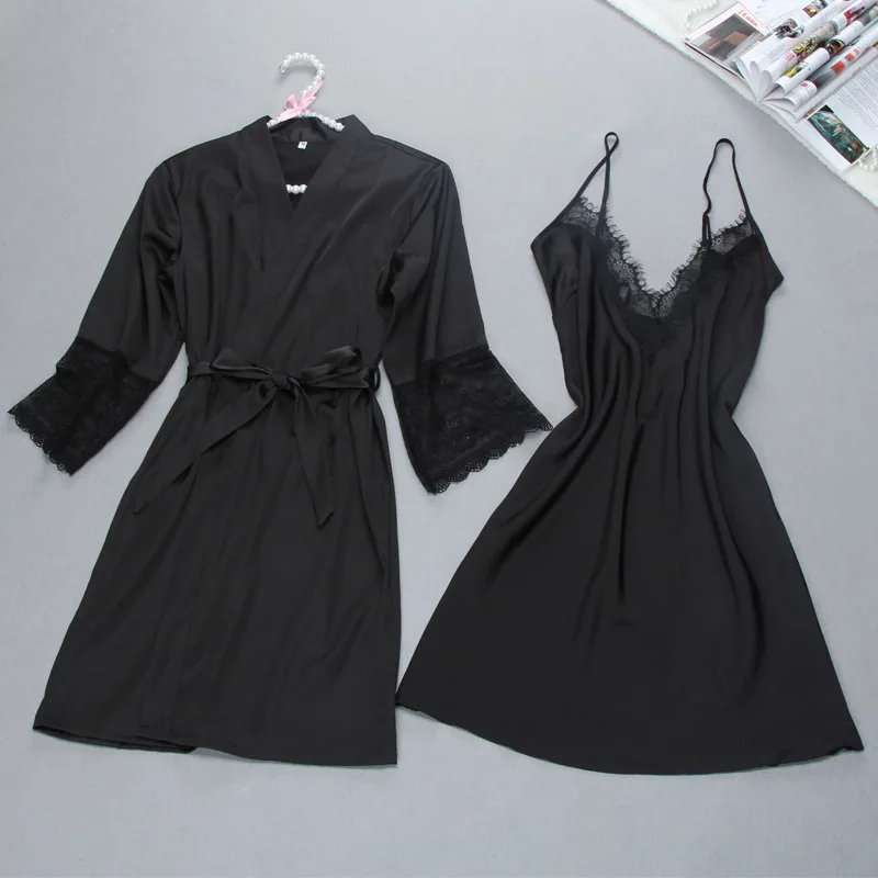 Брендовые пикантные женские одеяние и платье устанавливает twinest халат + мини-платье ночи 2 предмета пижамы набор женщин сон искусственная sil