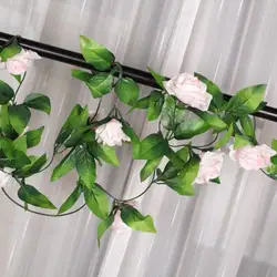 Практичный 2xpink розы искусственные гирлянды Свадебная вечеринка/сад/украшение дома интерьера-зеленый и розовый
