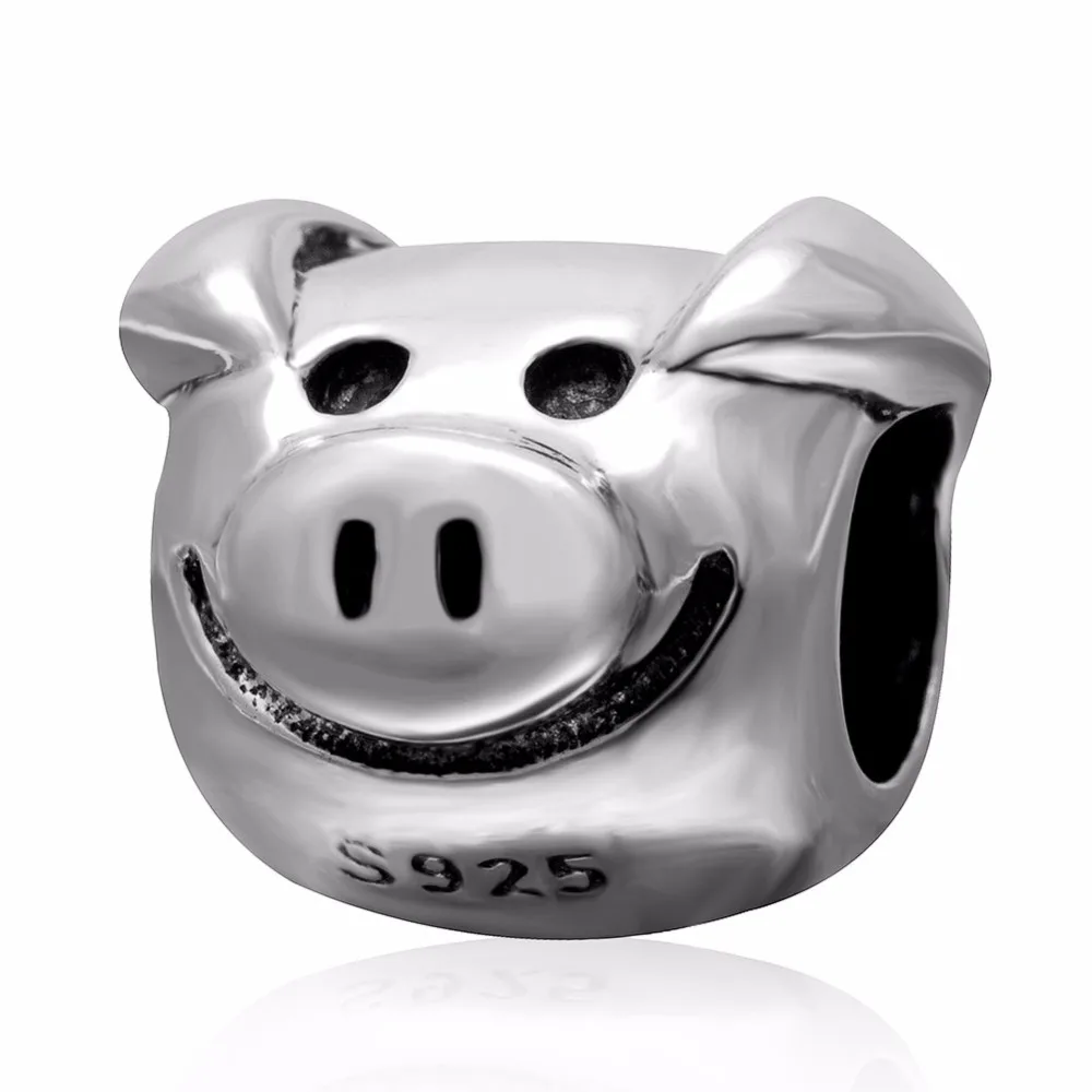 Cute Pig Head Charm Beads Fits Authentic Bracelet Silver 925 Charms