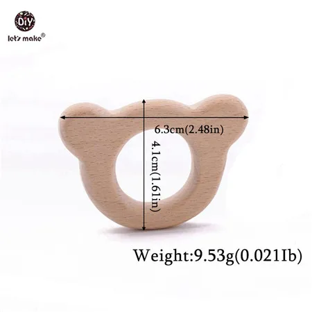 Let's Make 1PC Baby Teether Animal Wood Rings Elephant Camera Heart BPA Free Wooden Teether Nursing Accessorie Teething Toys bear