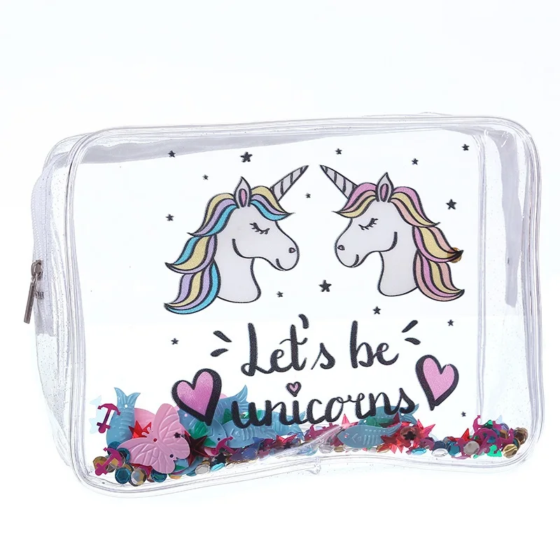 

Miyahouse PVC Transparent Women's Cosmetic Bags Unicorn Printed Lady Make Up Bag Waterproof Glitter Sequin Female Cosmetic Cases