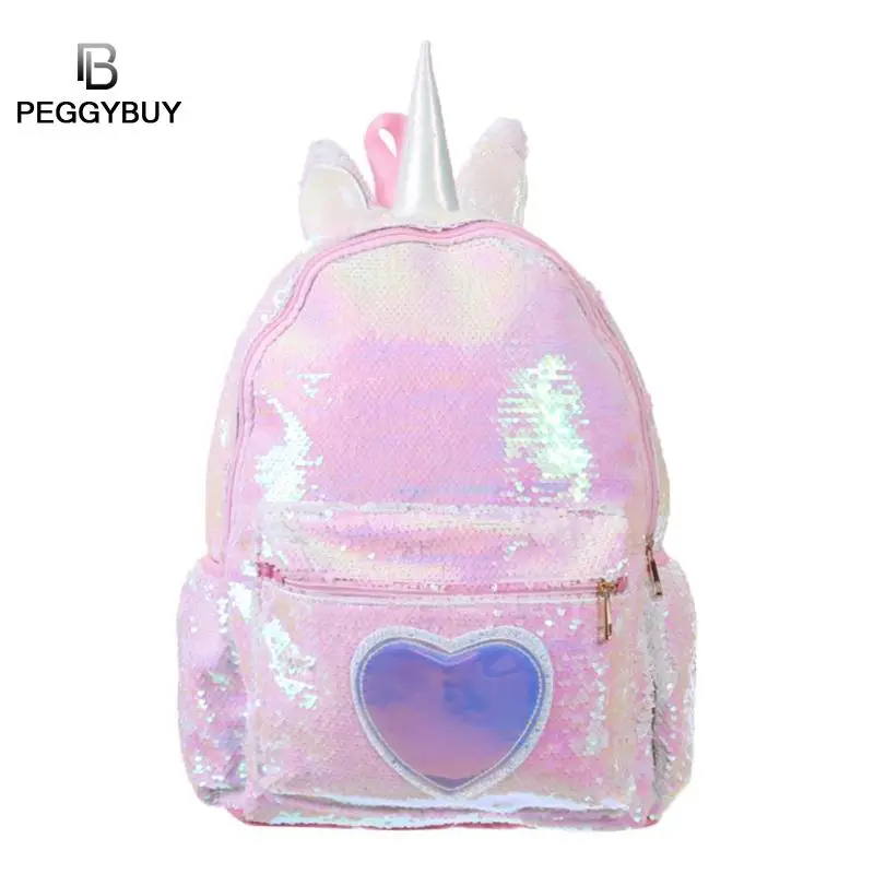 Школьные сумки для девочек-подростков, дорожный рюкзак с блестками в форме сердца, женские блестящие школьные сумки на плечо, mochila feminina
