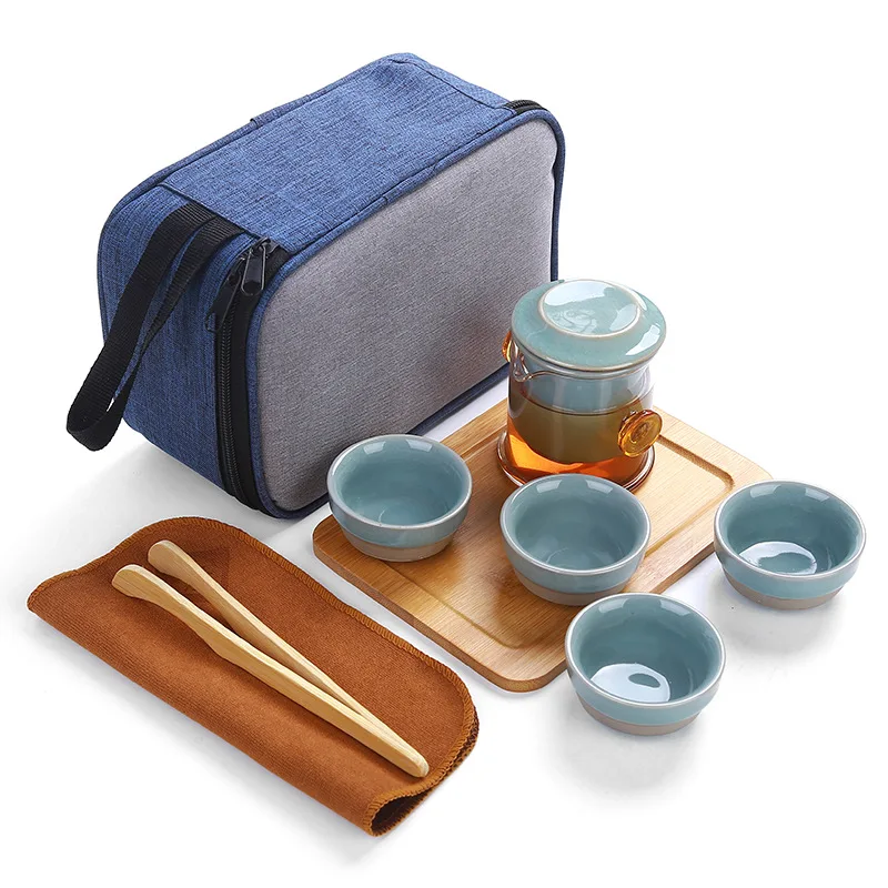 Китайский дорожный чайный набор кунг-фу керамический портативный чайник фарфоровый чайный сервиз гайванские чашки для чая церемонии чая чайник с сумкой для путешествий