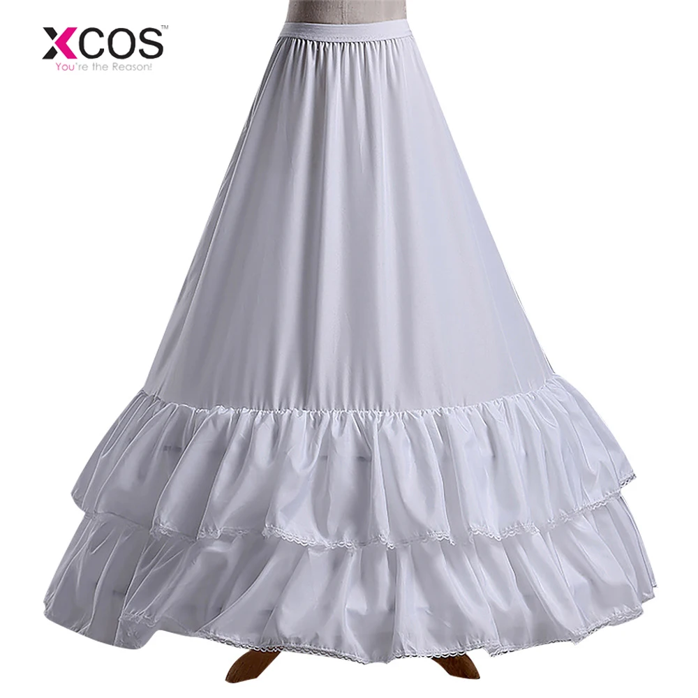 

Xcos Bridal Cheap White A-line Wedding Petticoat Two Layers Ruffles Crinoline Long Ball gown Underskirt Wedding Accessories