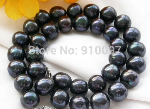 

LHX54013>>>Big 17" 11MM black round freshwater pearl NECKLACE