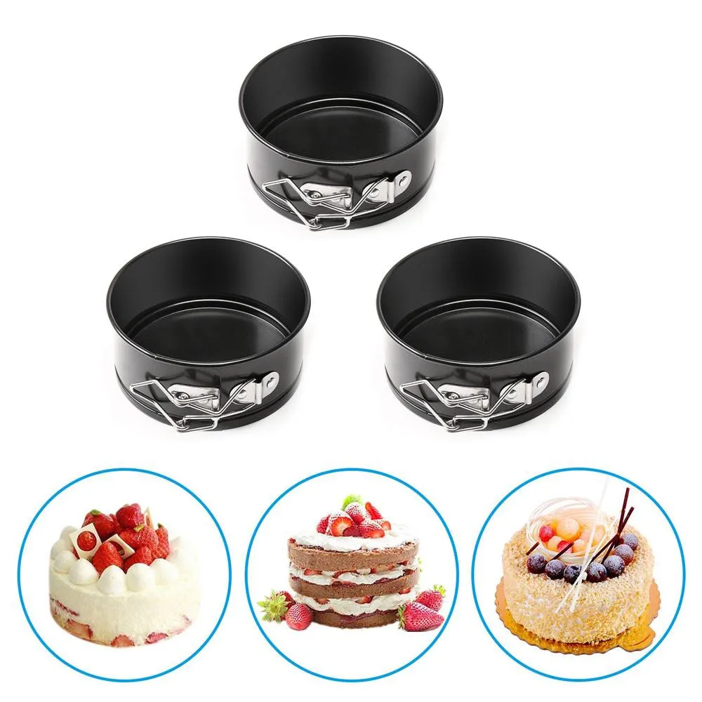 

3 pc Cake Pan 4-inch Mini Springform Pan Carbon Steel Baking Pan Non-stick Mini Cake Pan Baking Dishes #Dropship 1016