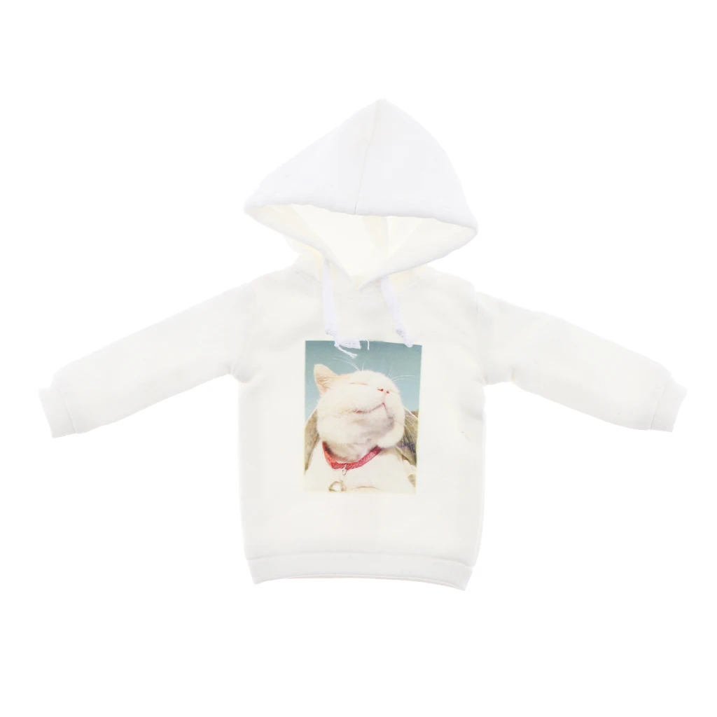White Casual Cat Printing Girl Doll Clothes Long Sleeve Hoodie T-shirt for Blythe Azone Licca 1/6 Dolls Accessories
