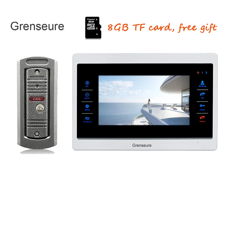 

Free Shipping 720P AHD HD 7" Color Screen Video Intercom Door Phone Unlock Kit Record Monitor 110 Viewing Angle Doorbell Camera