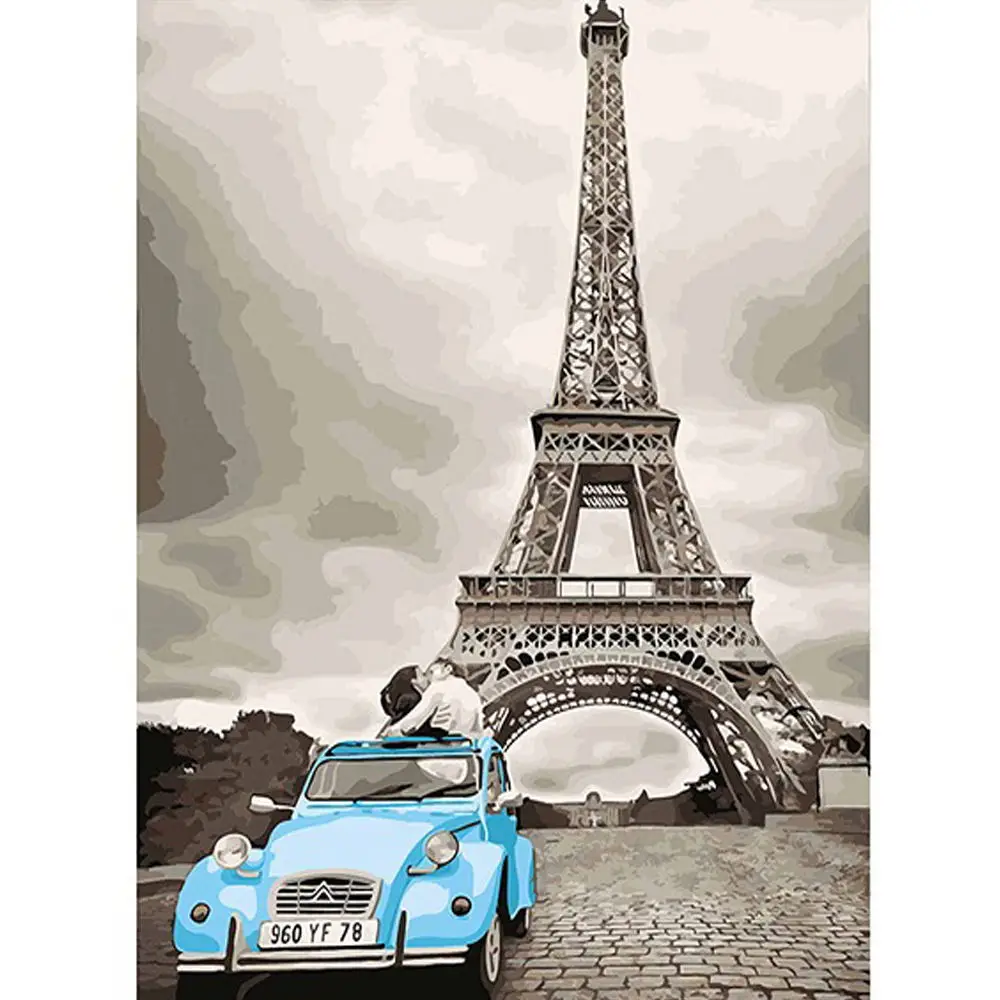 DIY PBN Парижская башня Arcylic живопись по номерам на холсте в рамке настенные картины искусство для гостиной украшение дома - Цвет: PH9241