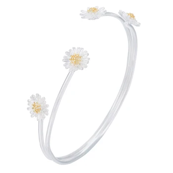 

Jisensp New Design Exquisite Cherry Blossom Cuff Bangles & Bracelets Daisy Flower Bangle Pulseira Bijoux For Women Wedding Gift