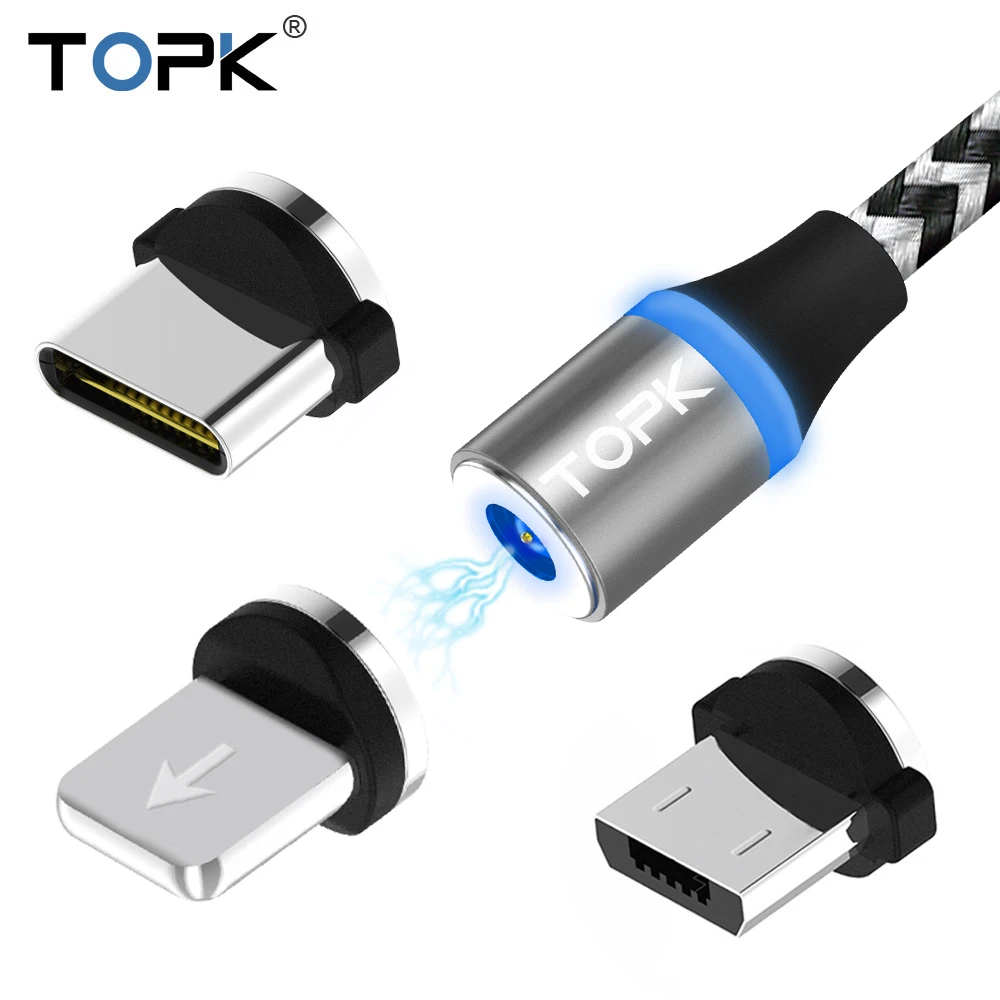 Beste TOPK R Line3 Magnetische Kabel Voor iPhone X 8 7 6 Plus LED Micro USB Kabel amp; USB Type C Kabel magneet Charger Kabel Type C USB C