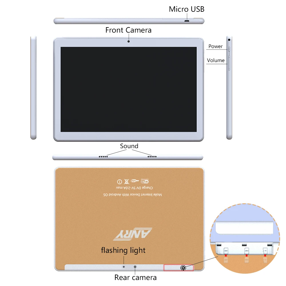 Продажа Планшет ANRY, 10,1 дюймов, Android 7,0, 3G, с функцией звонка, gps, Wifi, Bluetooth, Tab, Pc, четыре ядра, 4 Гб ram, 32 ГБ rom, Золотой черный серебристый, для детей