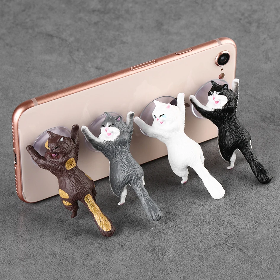 1PC Universal Cute Cat Support Resin Mobile Phone Holder Stand Sucker