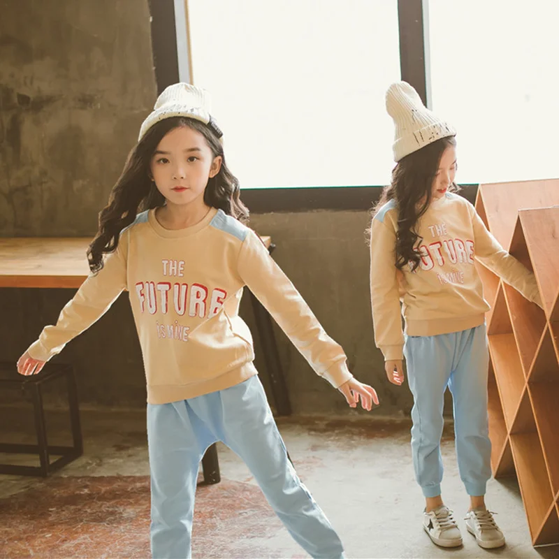 New Teenage Baby Girls Kid Pullover Tops Sportswear Tracksuit Teens Child Letter Print Outfit Suits Girls Clothing Sets CA326 New Teenage Baby Girls Kid Pullover Tops Sportswear Tracksuit Teens Child Letter Print Outfit Suits Girls Clothing Sets CA326