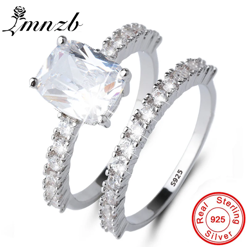 

LMNZB Solid 925 Silver Double Rings Set Cubic Zirconia Ring For Women Ladies Lover Party Engagement Wedding Gift Jewelry LRA0161