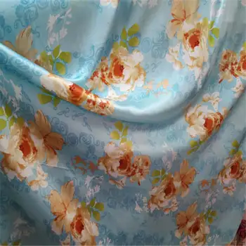 

Free shipping 100% mulberry silk fabric floral printed for dress curtains clothing bedding scarf LS10222