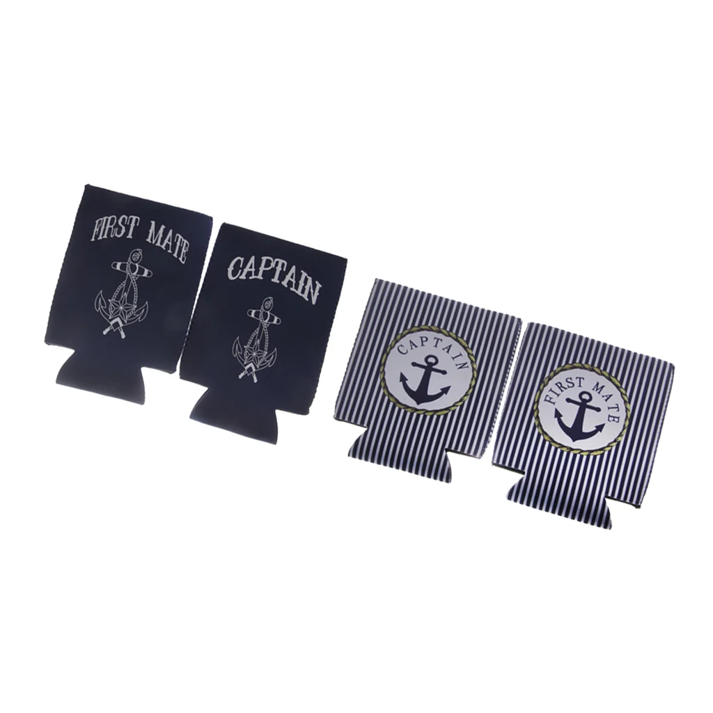 MagiDeal Set of 4pcs Tin Can Cooler Stubby Holder CAPTAIN And FIRST MATE can sleeves for wedding party favors gifts