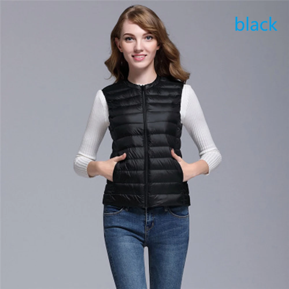 Women's Ultra Light Duck Down Vest Jacket Women 90% White Duck Down Vest 2019 New Autumn Winter Round Collar Sleeveless Coat