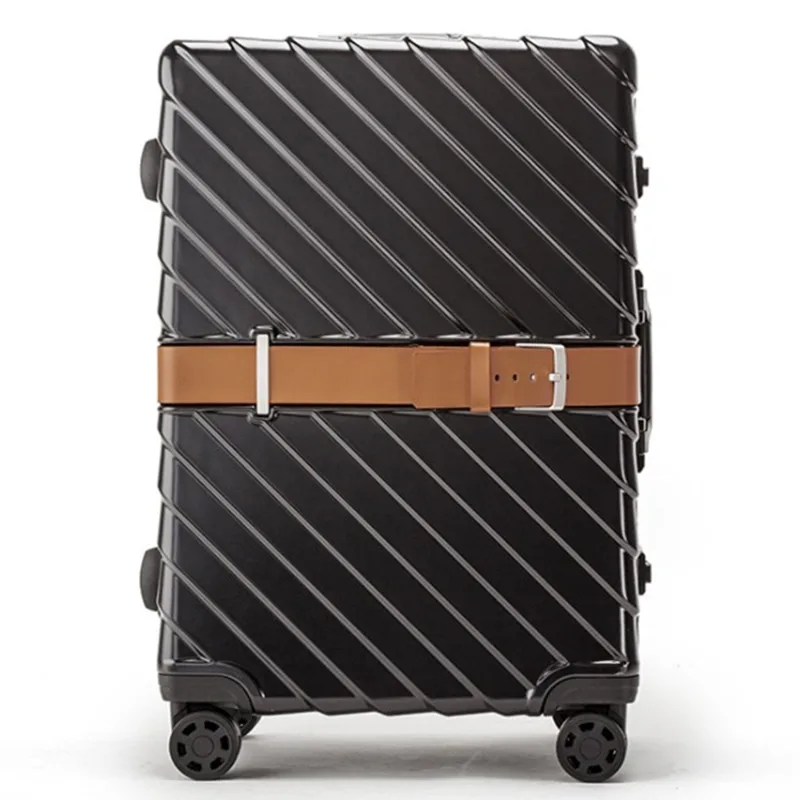 PC Бизнес сумки на колёсиках алюминиевый каркас сплав Spinner колеса самолет чемодан сумка для переноски дорожная тележка 2" 24" 28 дюймов - Цвет: Черный