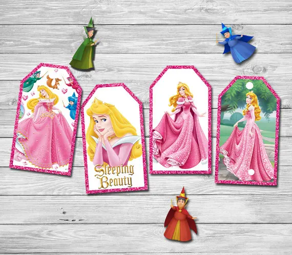SET OF 10 VINTAGE Disney’s Sleeping Beauty Bday GIFT/NAME Price TAGS HANDMADE 