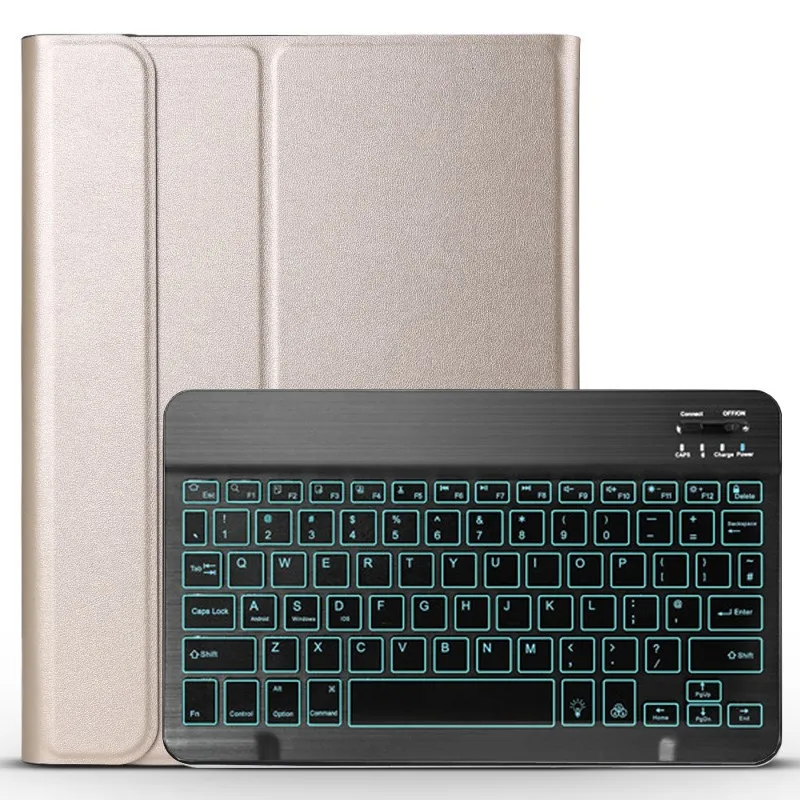 gold-black Чехол-клавиатура с подсветкой для samsung Galaxy Tab A 10,1 T510 T515 SM-T510 SM-T515, кожаный чехол для планшета, bluetooth-клавиатура - Цвет: gold-black