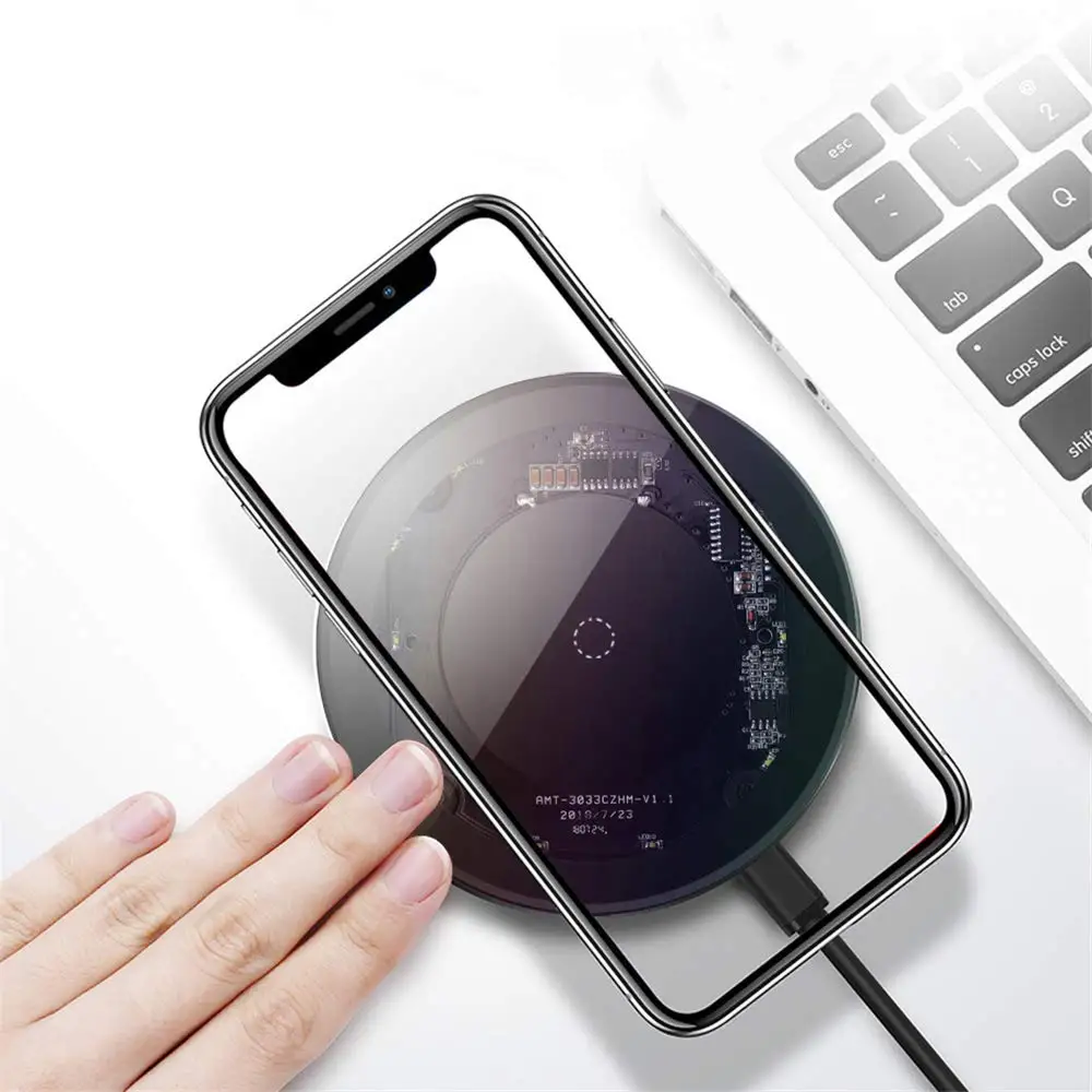 

Portable 10W Qi Wireless Charger For iPhone X Xs Max Glass Fast Wirless Wireless Charging Pad For Samsung S10 S9 Xiaomi 9 MIX 3
