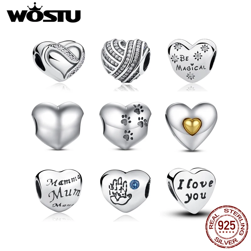 

100% 925 Sterling Silver Heart Charm Beads Pendants DIY Accessories Jewelry My Sweet Pet Paw Print ZBBS001