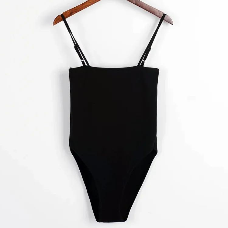 Women Cotton Spandex Spaghetti Strap Basic Tube Bodysuit Adjustable Cami Straps Bodysuit sexy bodysuit