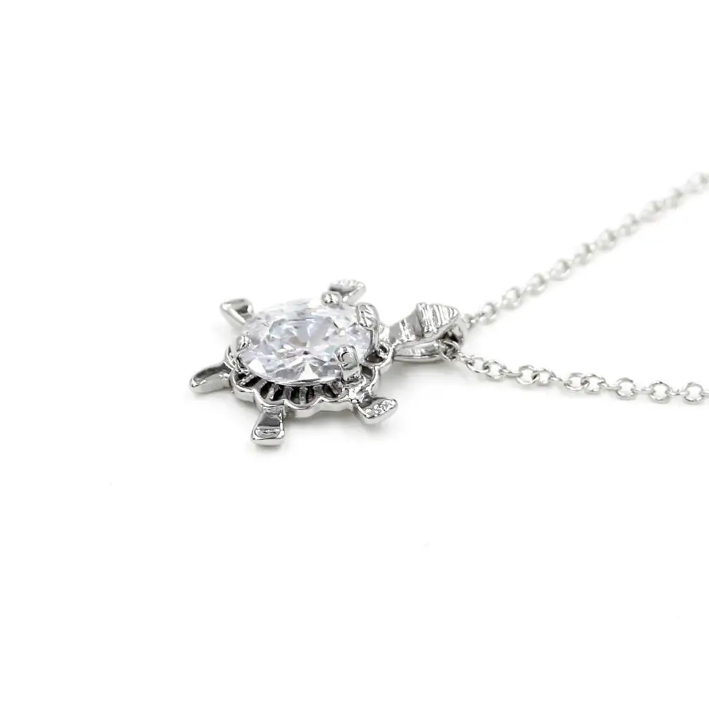 Clear Zircon Crystal Animal Tortoise Pendant Chain Necklace Sweater Jewelry