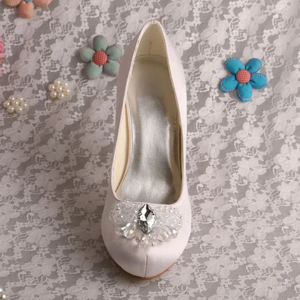 Custom Color and Size High Heel Shoes 10cm Off white Satin Wedding Bridal Platform