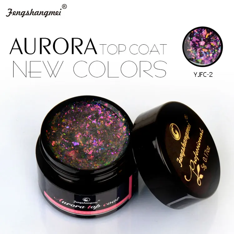 Профессиональный Гибридный Гель-лак для ногтей fengshangmei, 5 г, новинка, лак Aurora Top Coat, долговечный Блестящий Гель-лак с блестками