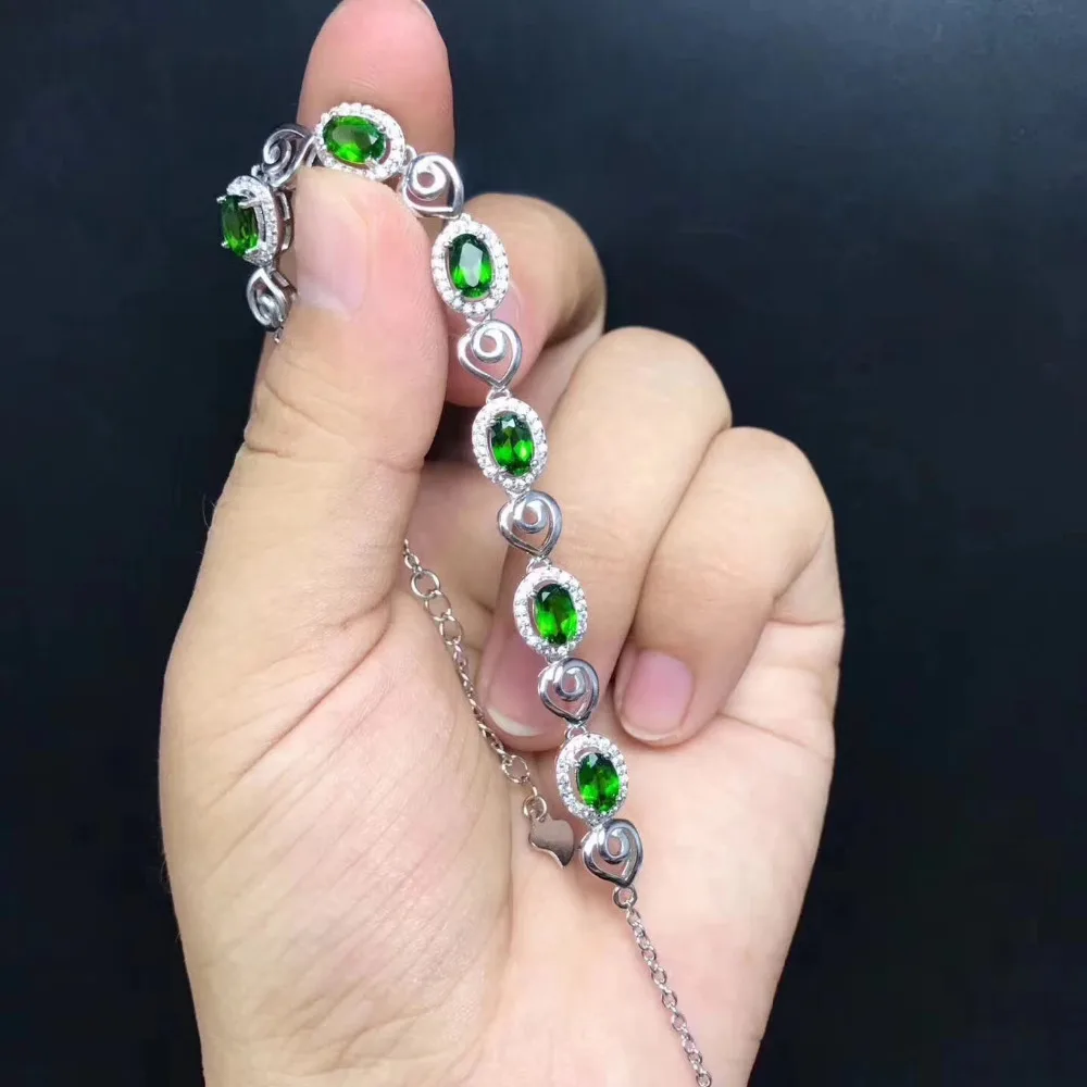 Bracelet diopside vert naturel Bracelet de pierres précieuses naturelles 925 bracelet en argent fem