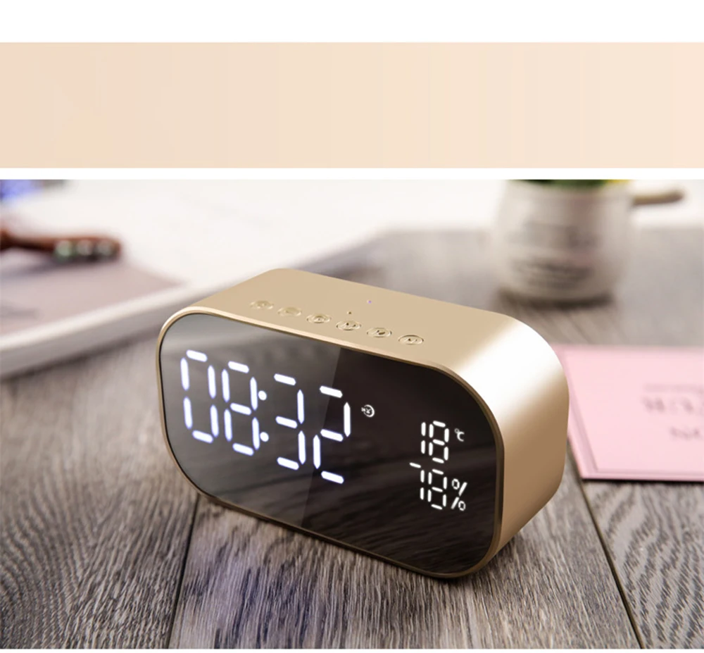 Digital Alarm Clock LED Alarm Clock FM Radio Wireless Bluetooth Speaker Support Aux TF Office Bedroom Home Snooze Display Time